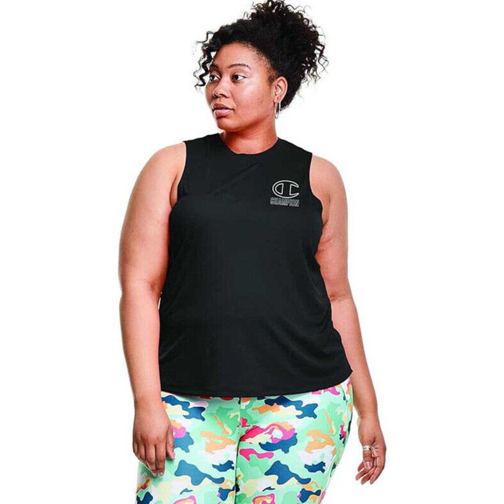 Champion Shirt Women's 1X Plus Size Black Stretch Tank Top Breathable Sleeveles
